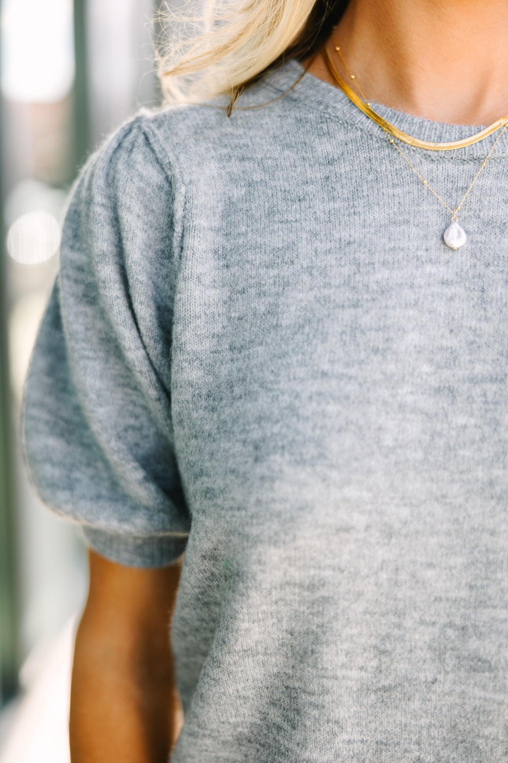 Tell You Everything Heather Gray Short Sleeve Sweater Female Product Image