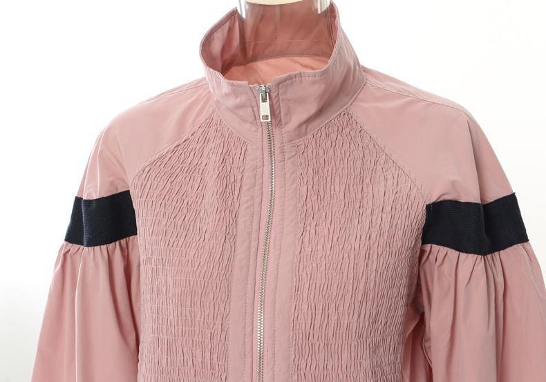 Stand Collar Two Tone Zip Up Jacket Product Image