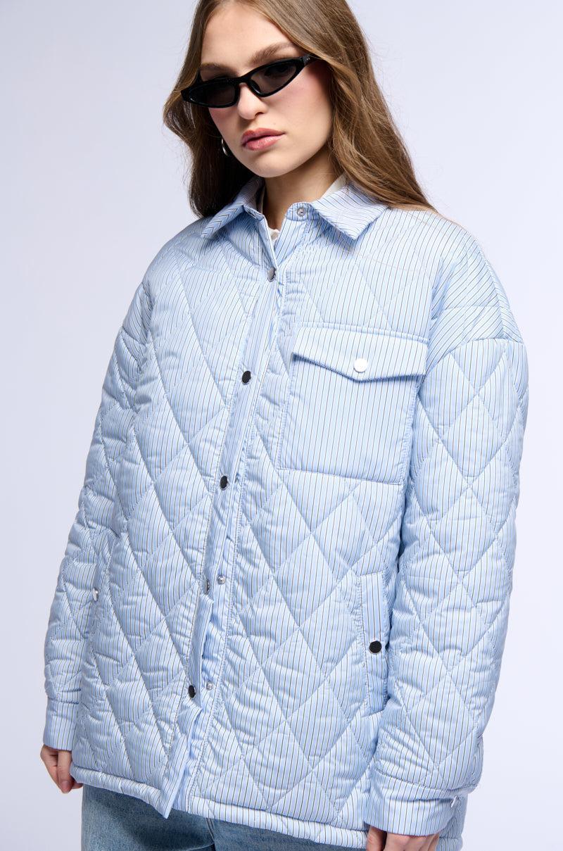 COZY TAPES PINSTRIPE PUFFER BOMBER JACKET Product Image