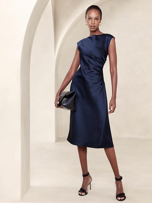 Shirred-Side Satin Midi Dress Product Image