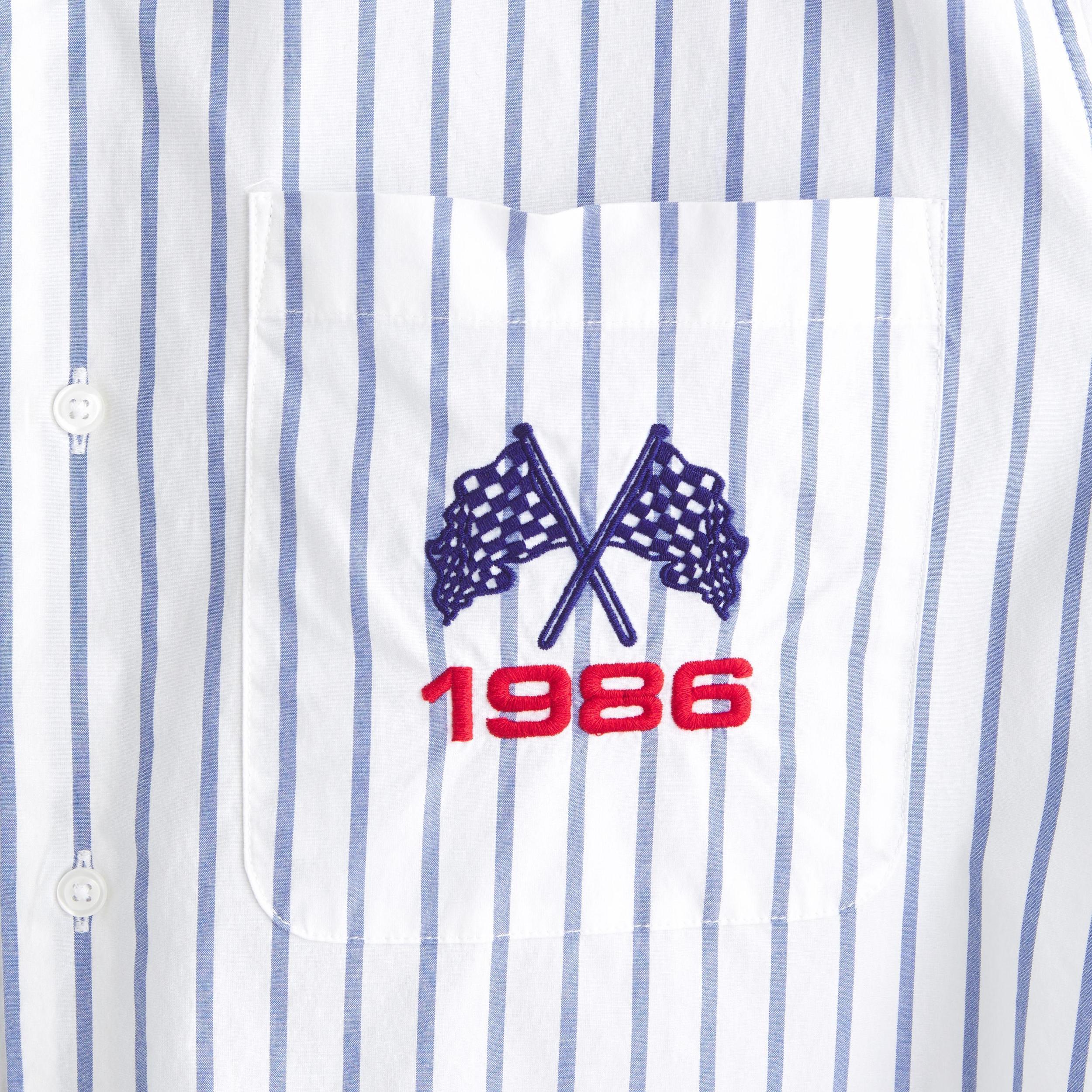 Short-Sleeve Cropped Racing Workwear Button-Up Shirt Product Image