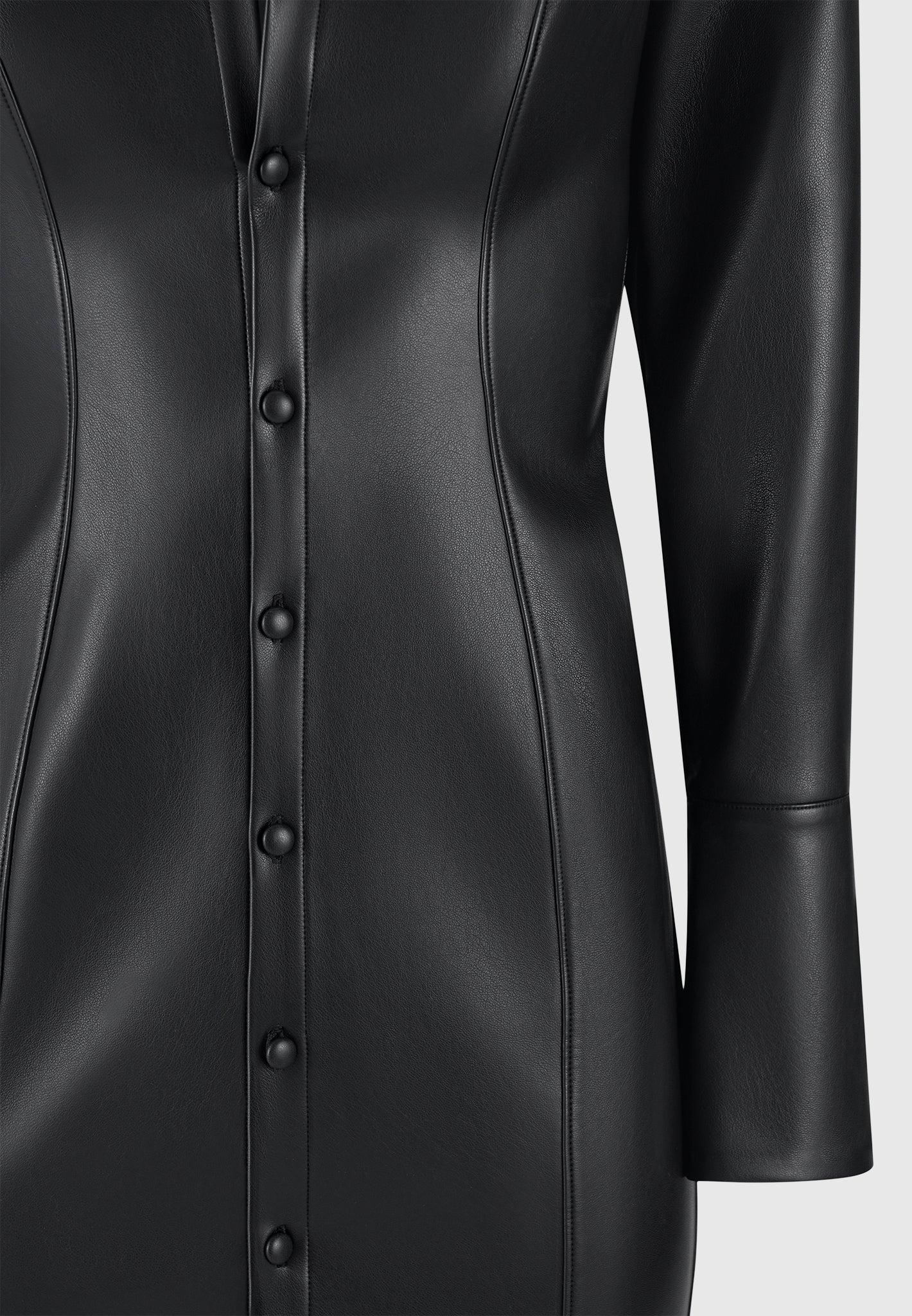 Leather Midaxi Shirt Dress - Black Female Product Image