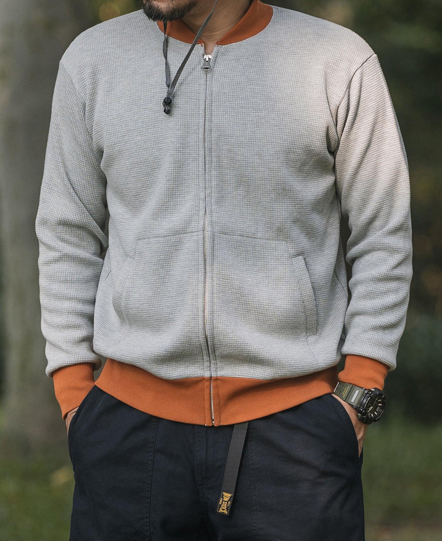 Waffle Cotton Full-Zip Track Jacket - Gray Product Image