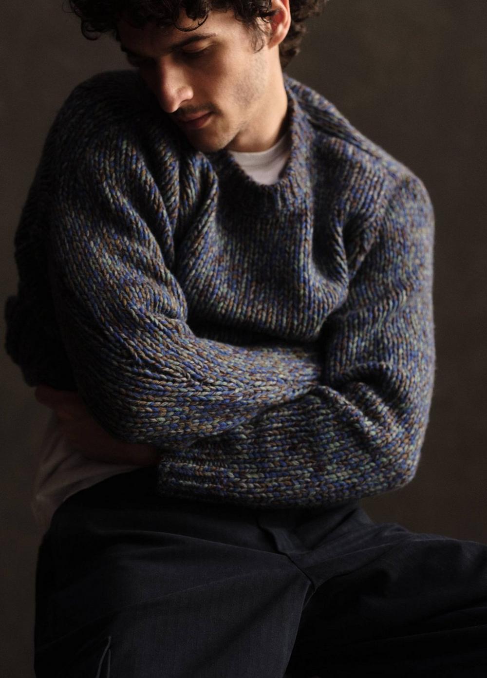 Mens Homespun Marled Crew Neck Sweater, Medium Heather Grey Combo, Size XL Vince Product Image