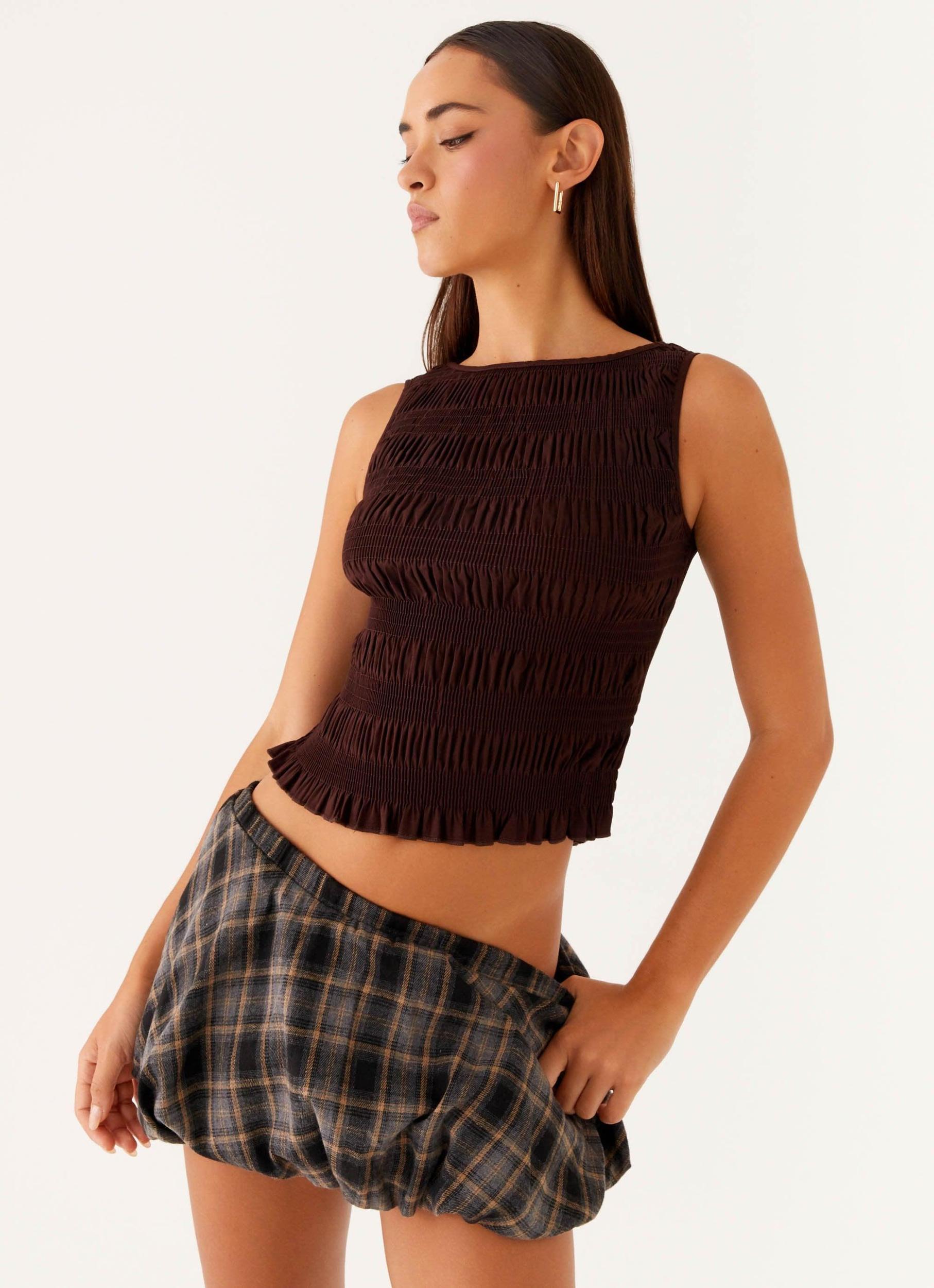 Garden Kisses Shirred Top - Brown Product Image