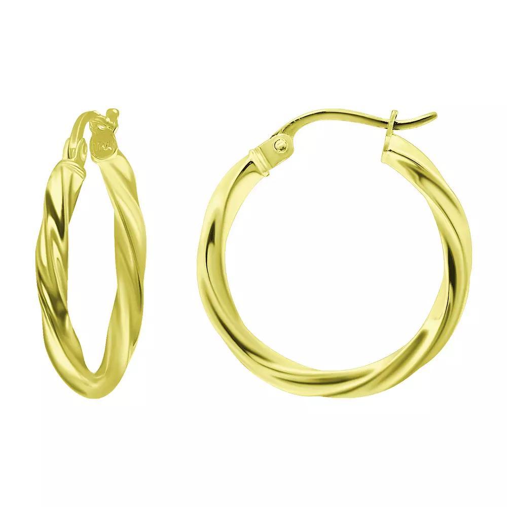 Aleure Precioso Sterling Silver Twist Hoop Earrings, Women's, Size: 15 mm, Gold Tone Product Image