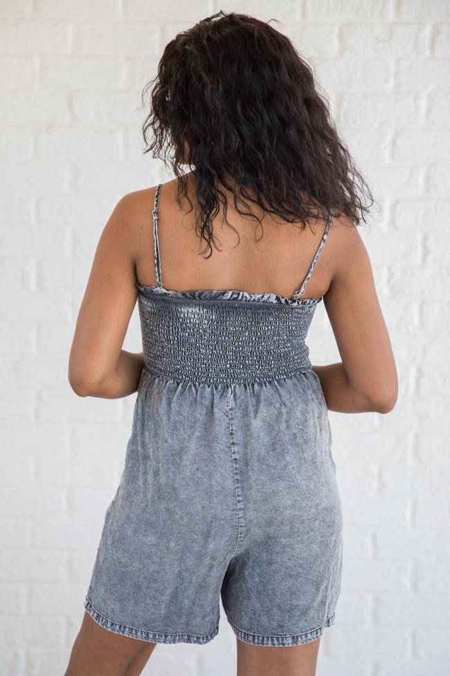 Embracing Change Grey Acid Wash Smocked Romper SALE Product Image