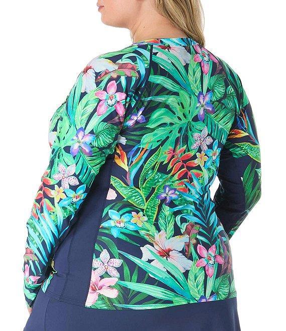 Beach House Plus Size Ava Tropical Paradise Long Sleeve Zip Front Rashguard Swim Cover-Up Product Image