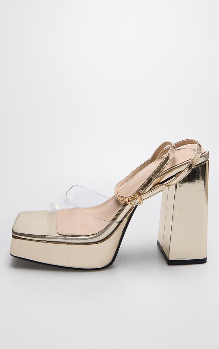 Gold PU Perspex Strap Platform Heeled Sandal Product Image
