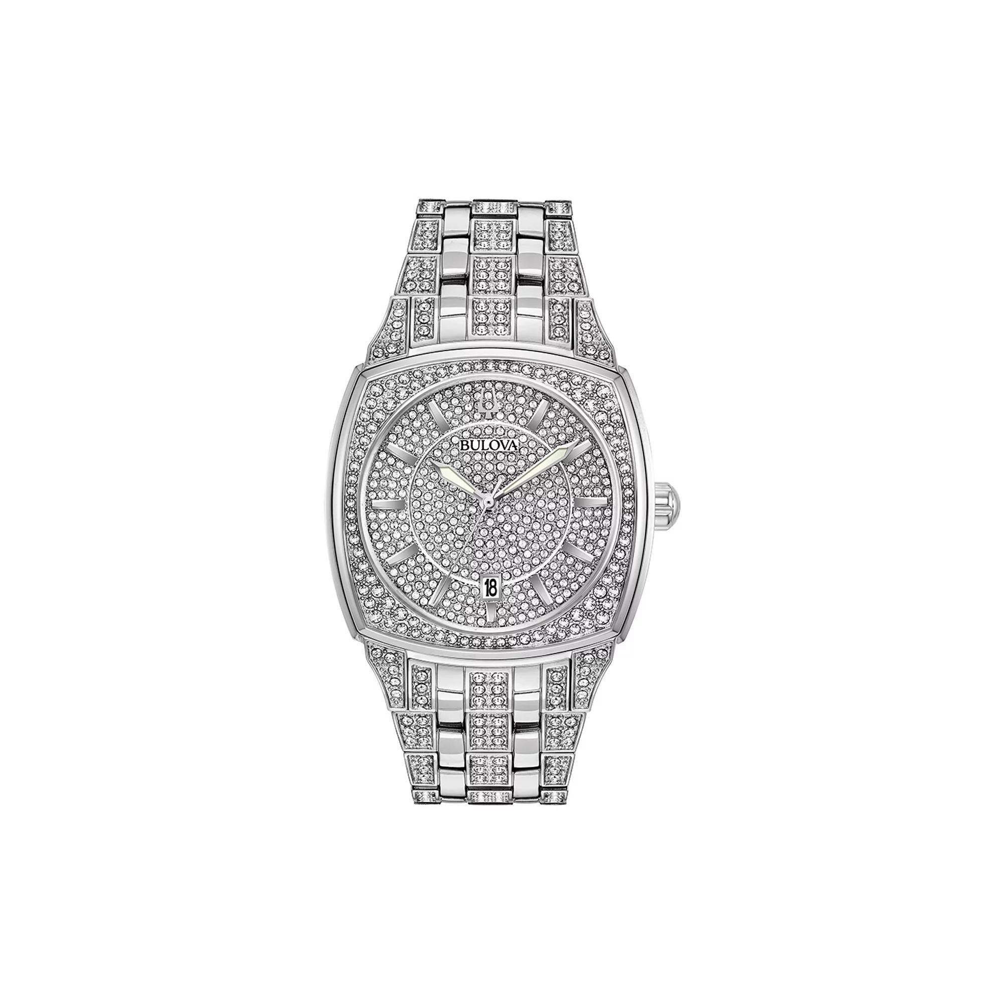 Bulova Men's Crystal Watch, Pave Dial - 96B296, Silver Tone Product Image