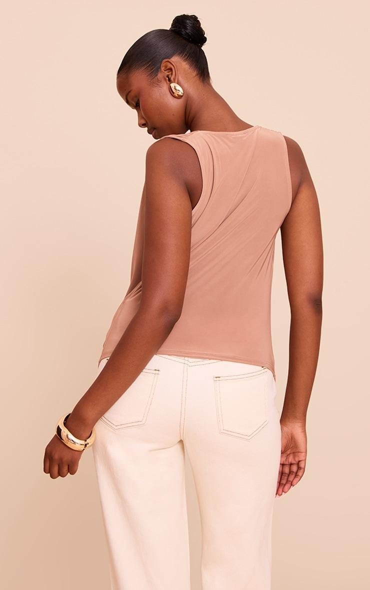 Beige Double Layer Slinky Extreme Cowl Neck Top Product Image
