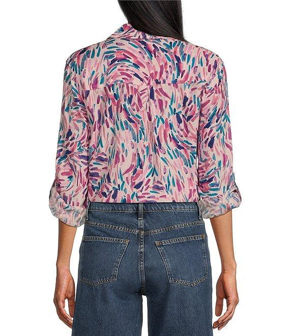 Westbound Dancing Daubs 3/4 Roll-Tab Sleeve Point Collar Y-Neck Button Front Shirt Product Image