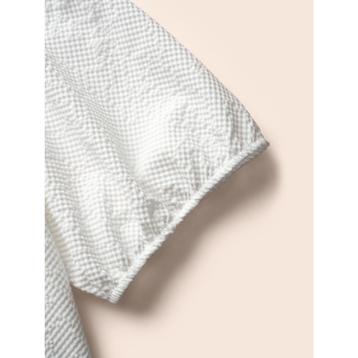Plus Size Texture Shirt Collar Button Detail Split Front Dress Ivory Women At the Office Texture Shirt collar Half Sleeve Curvy BloomChic 12/L Product Image
