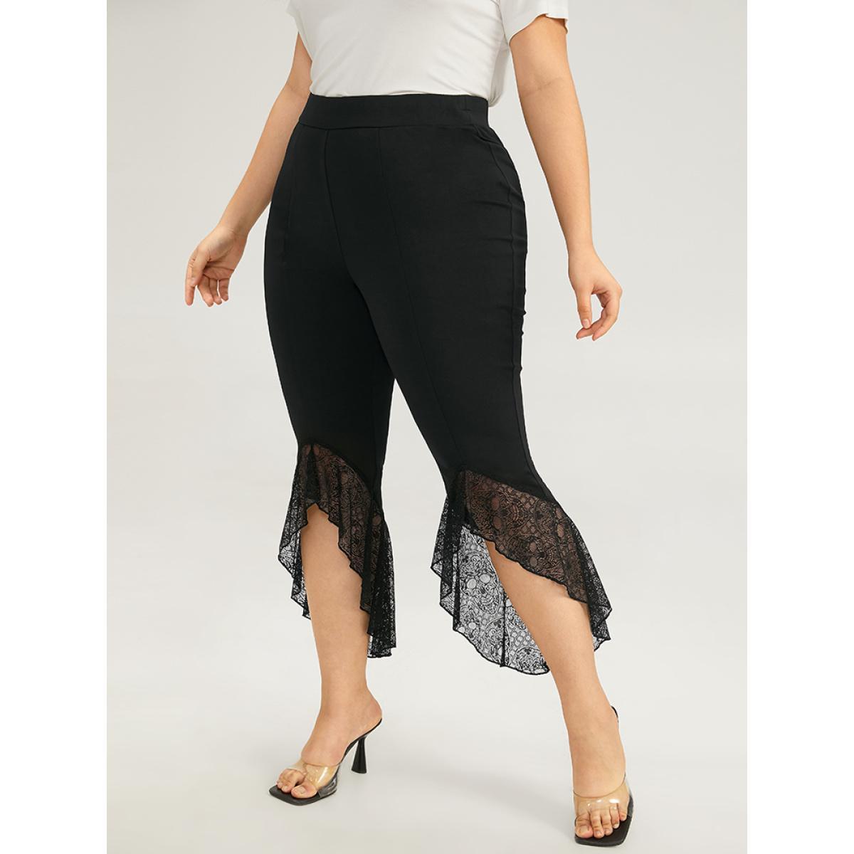 Plus Size Halloween Lace Patchwork Arc Hem Bootcut Pants Women Black Elegant Bootcut High Rise Festival-Halloween Pants BloomChic 26/4X Product Image
