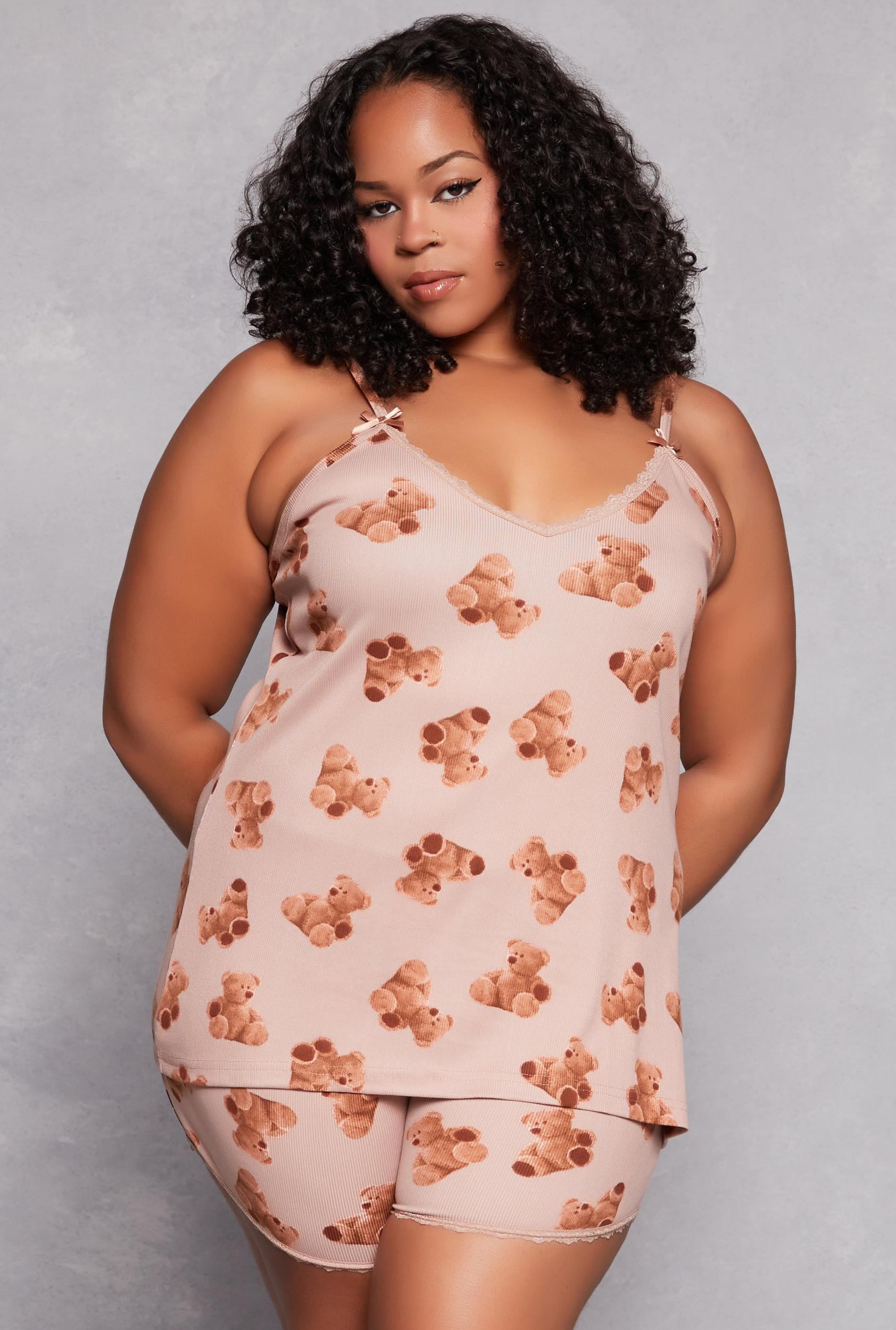 Womens Plus Size Teddy Bear Print Pajama Cami and Shorts Product Image
