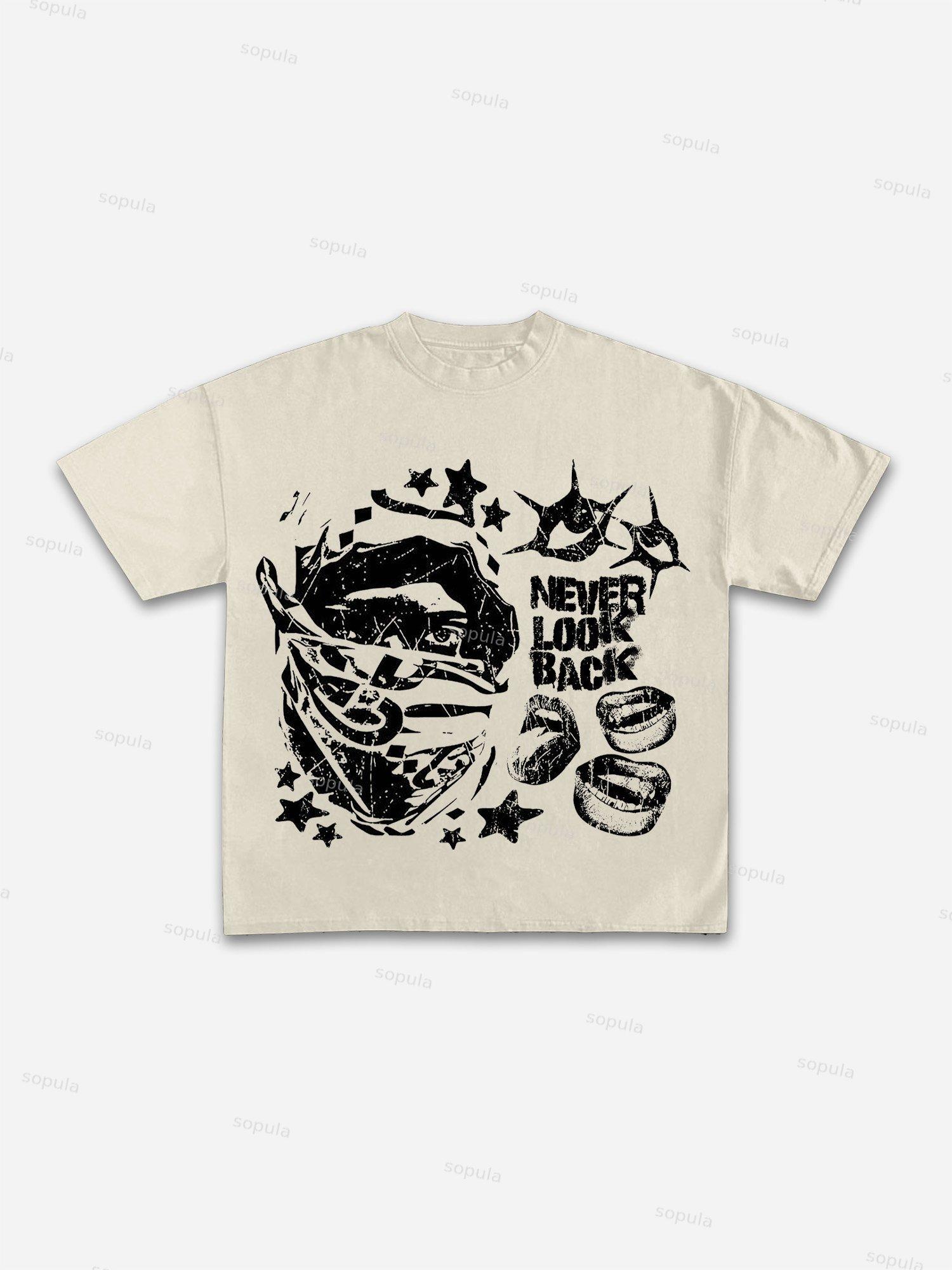 Mask Lip Never Look Back Print Cotton T-shirt Product Image