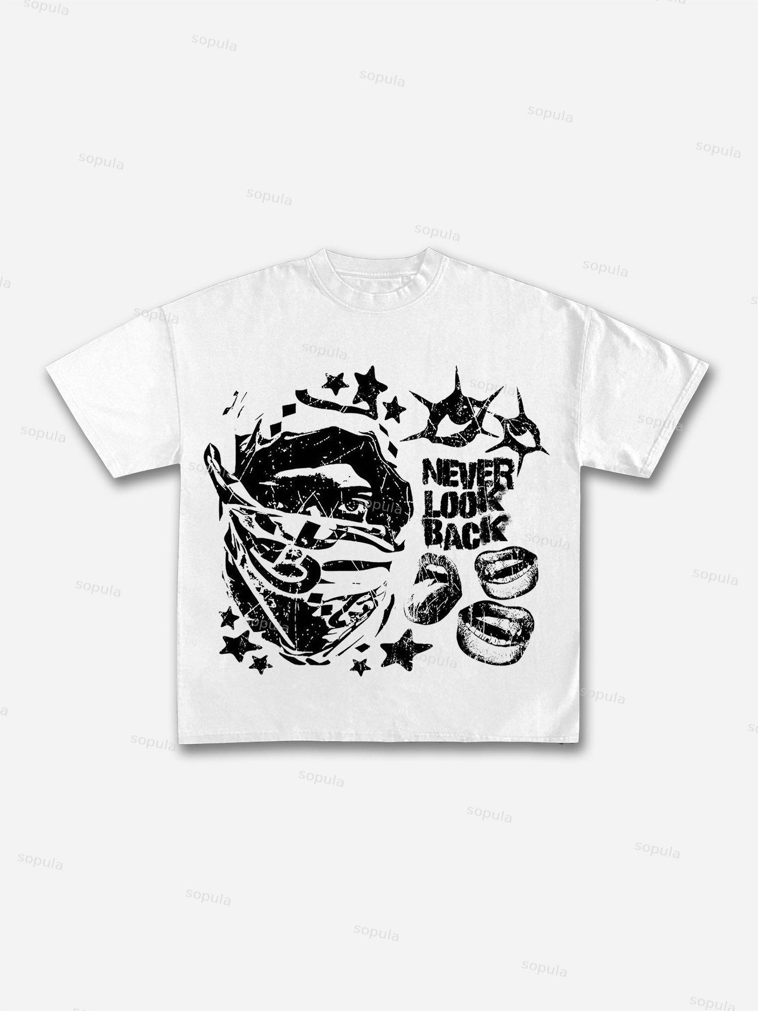 Mask Lip Never Look Back Print Cotton T-shirt Product Image