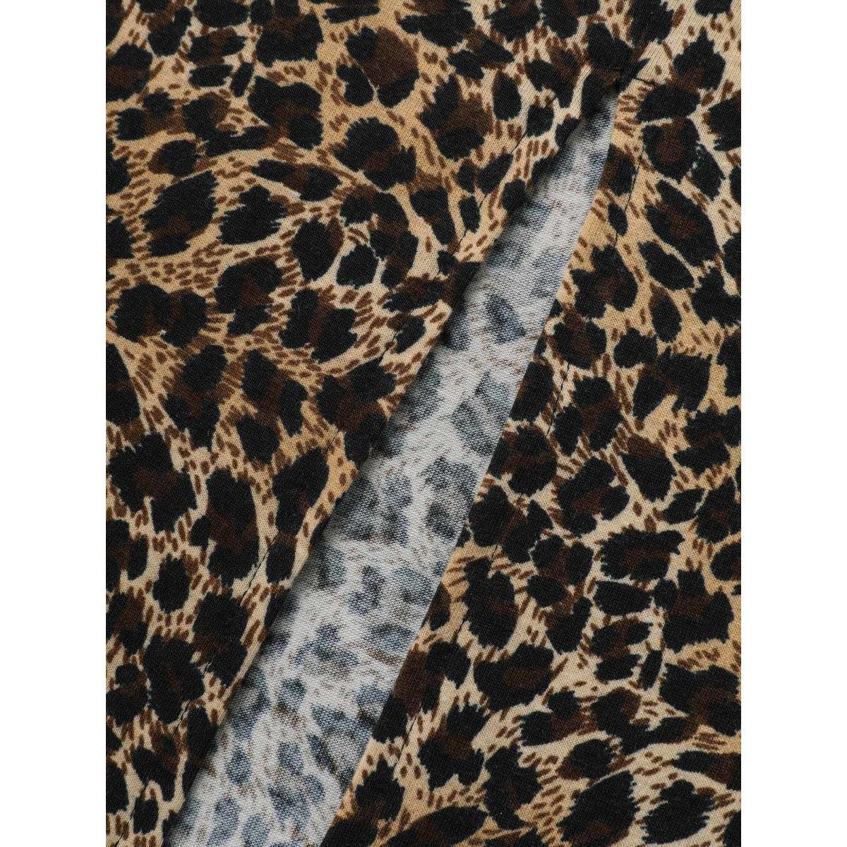 Plus Size Leopard Print Tie Knot Slim Fit Dress Black Women Elegant Tie knot U-neck Sleeveless Curvy BloomChic 22-24/3X Product Image