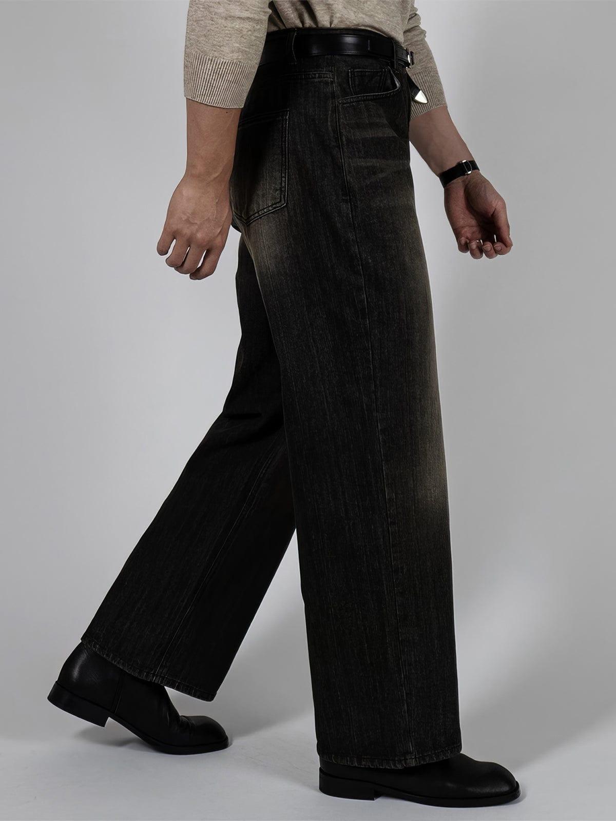 RT No. 12448 WASHED BLACK STRAIGHT DENIM JEANS Product Image