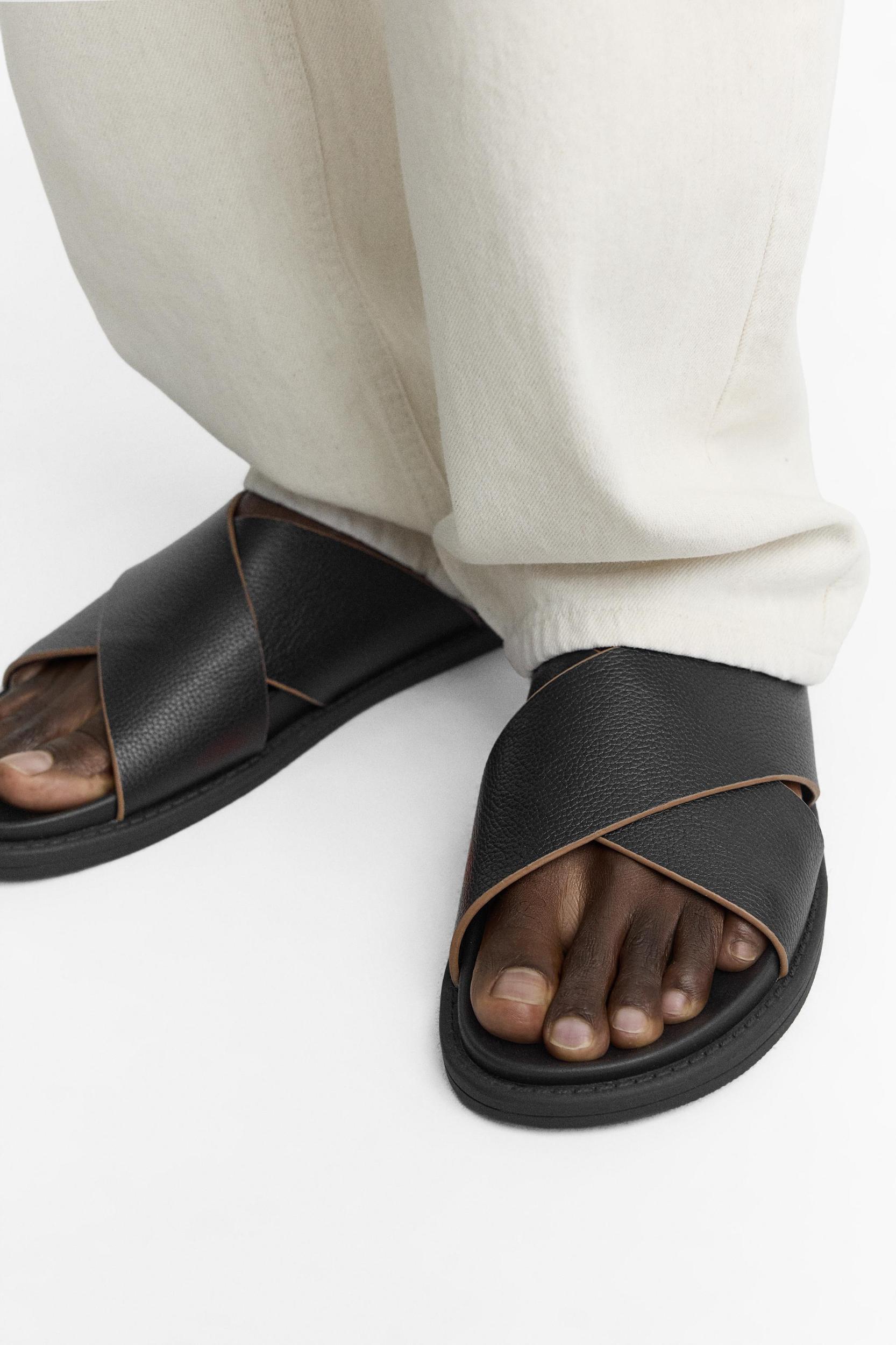 CROSS STRAP LEATHER SANDALS Product Image