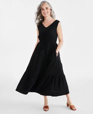 Style & Co Womens Cotton Gauze V-Neck Midi Dress, Created for Macys Product Image