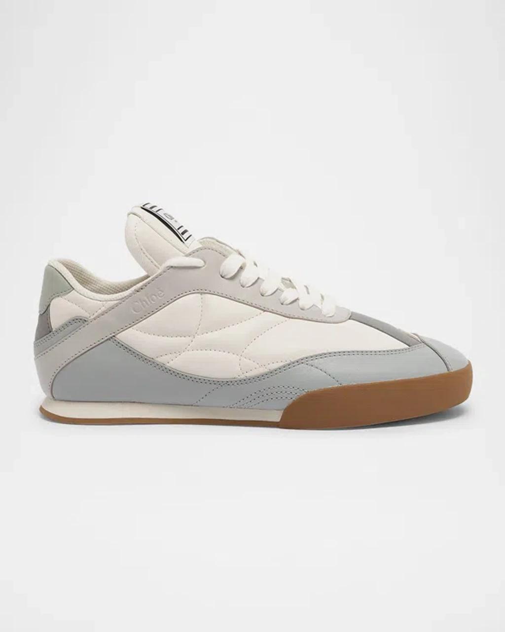 CHLOÉ Kick Lace-up Leather Low Top Sneakers In Blue Product Image