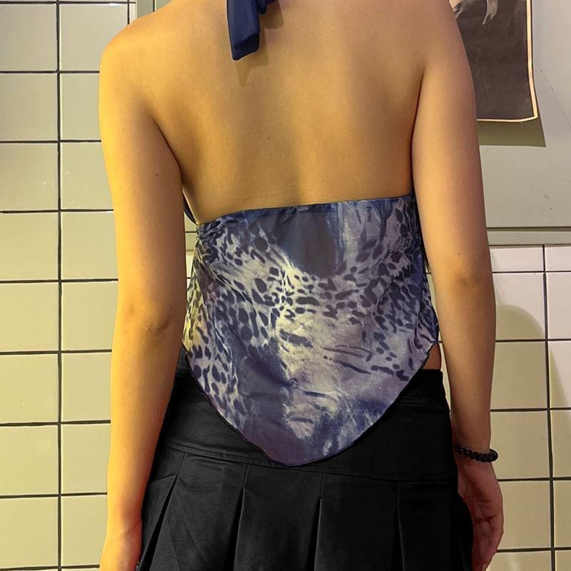 Leopard Print Asymmetrical Halter Top Product Image