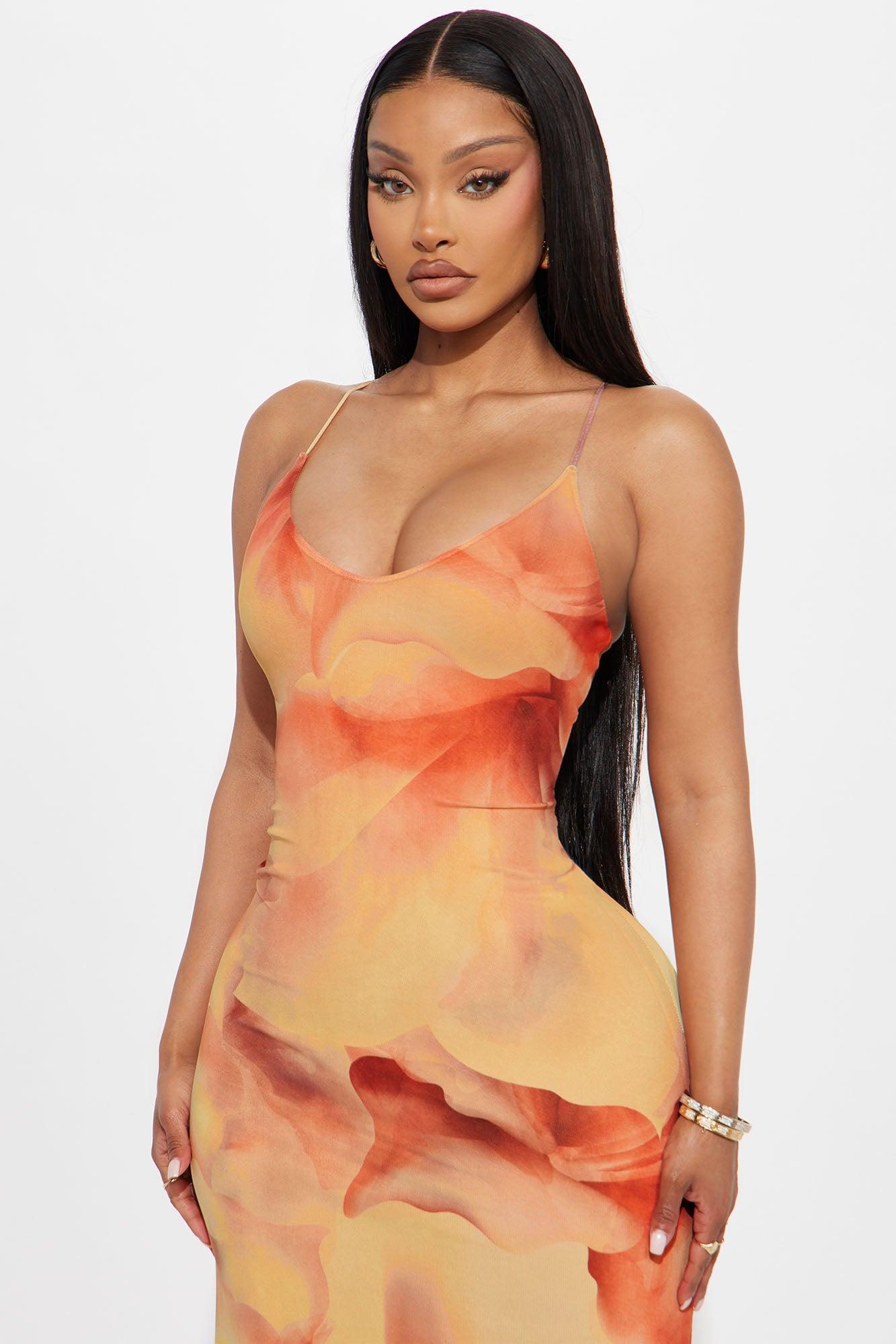 Anna Mesh Maxi Dress - Orange/combo Product Image