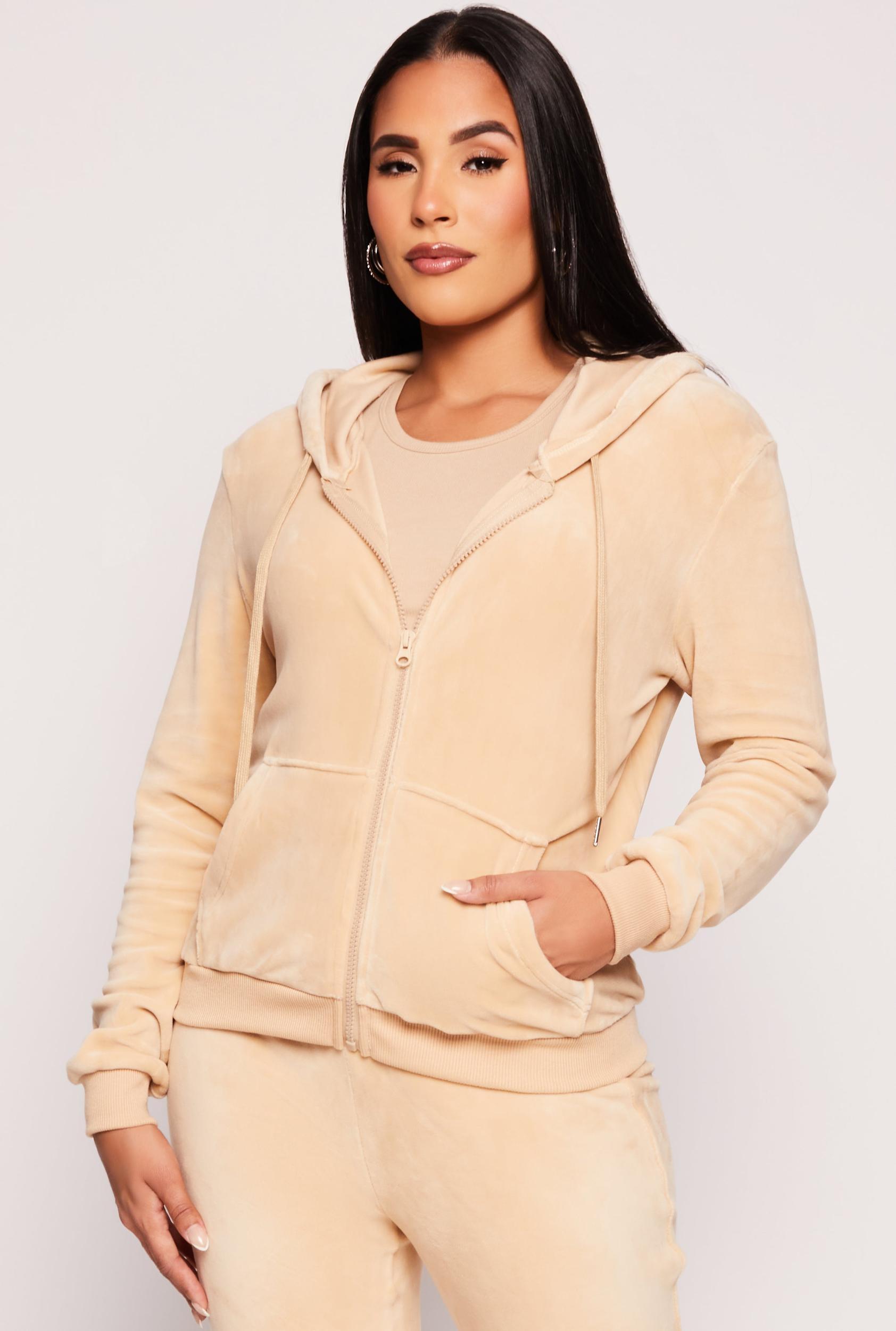 Womens Velour Zip Front Hooded Top Product Image