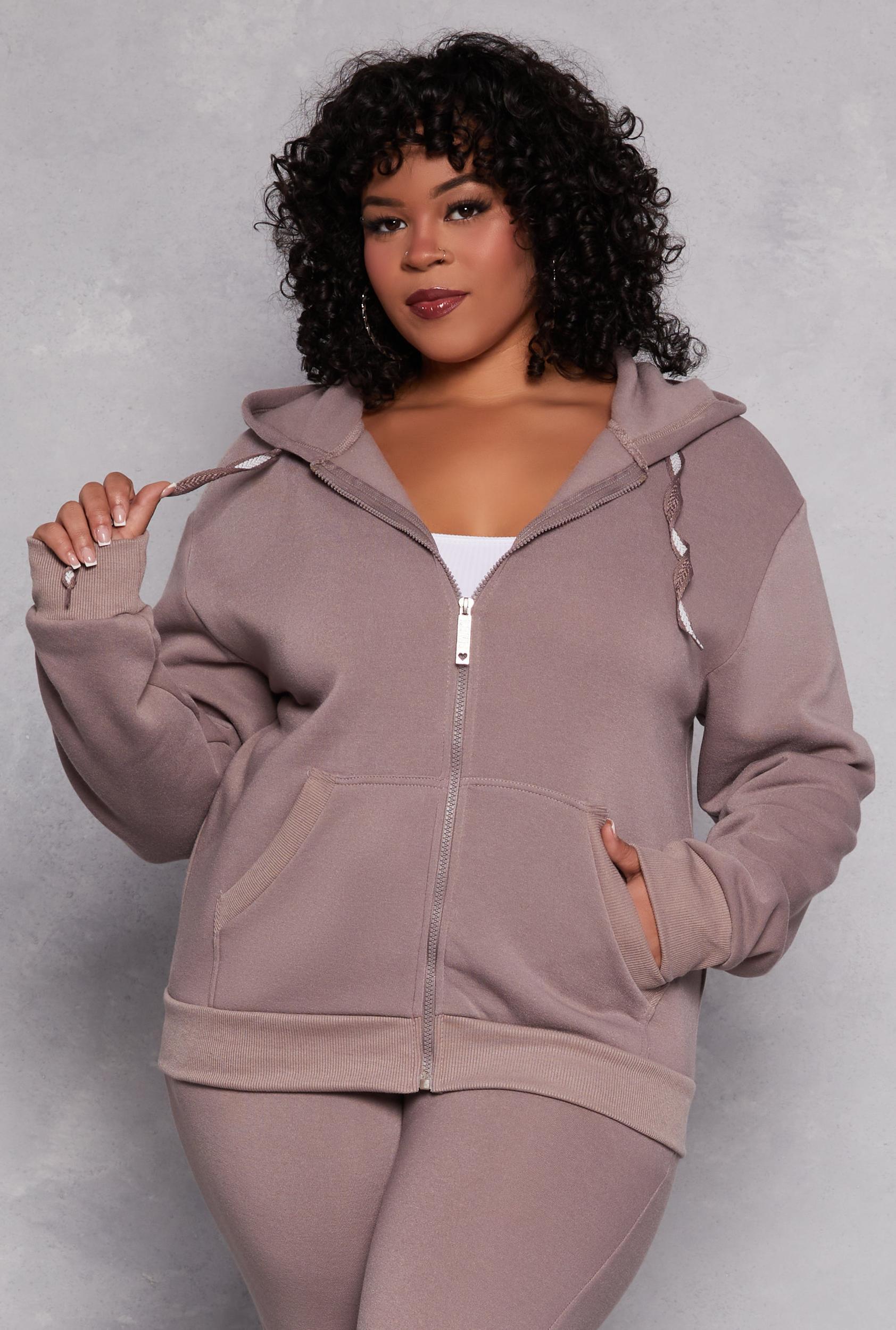 Womens Plus Size Zip Front Hooded Sweatshirt Product Image