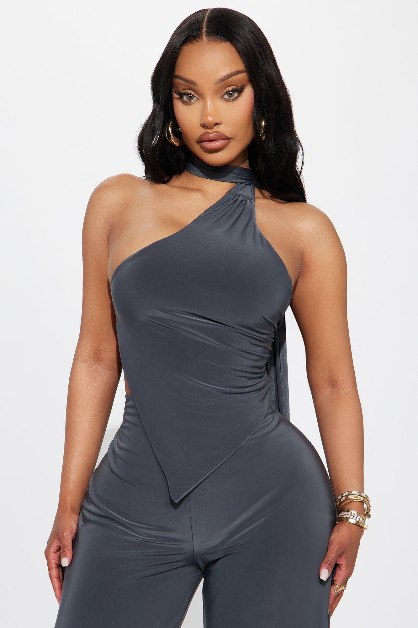 Paulina Backless Wide Leg Pant Set - Charcoal Product Image