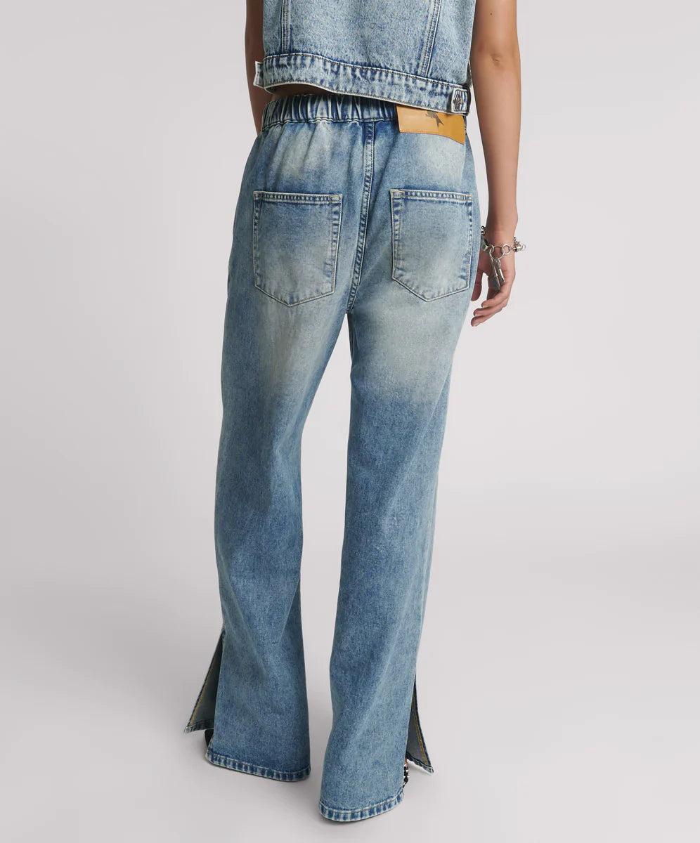 Roadhouse Wide Leg Drawstring Denim Jeans - Sunset Blue Product Image