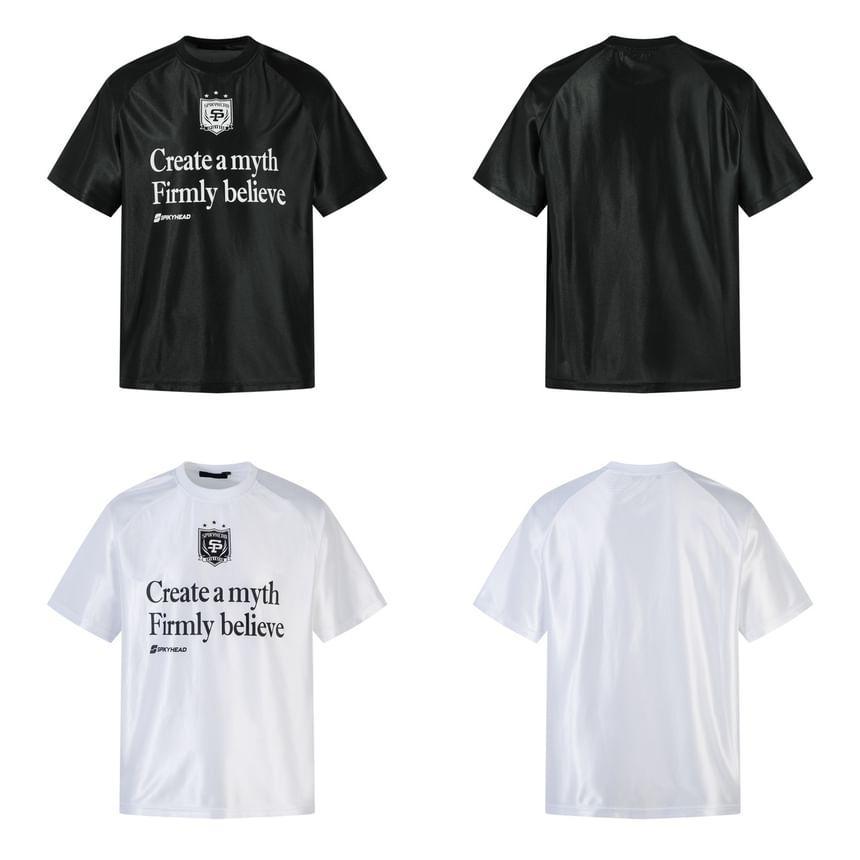 Short Sleeve Crew Neck Patterned Lettering Print T-Shirt Product Image