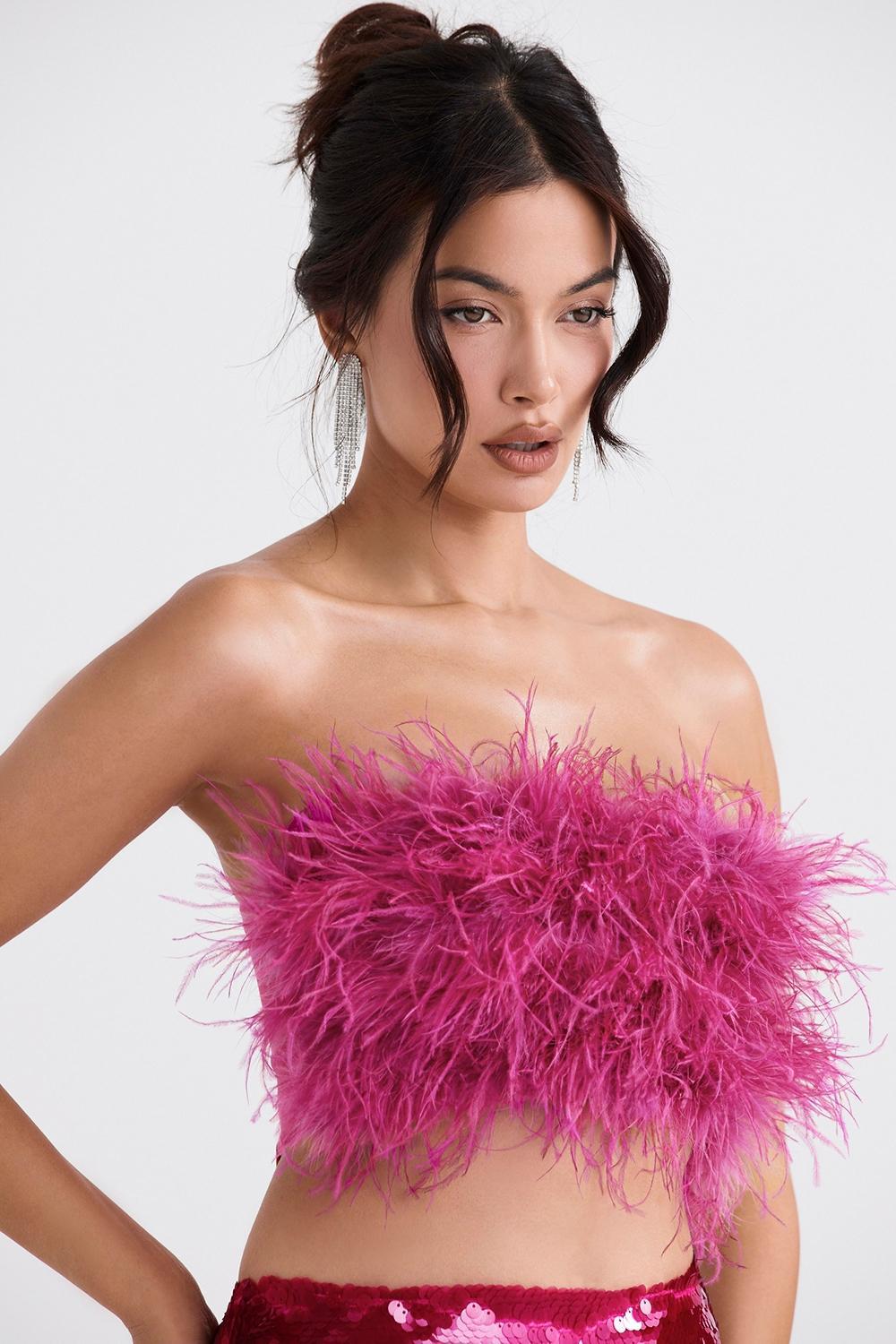 Teia  hot pink draped corset midi dress Product Image