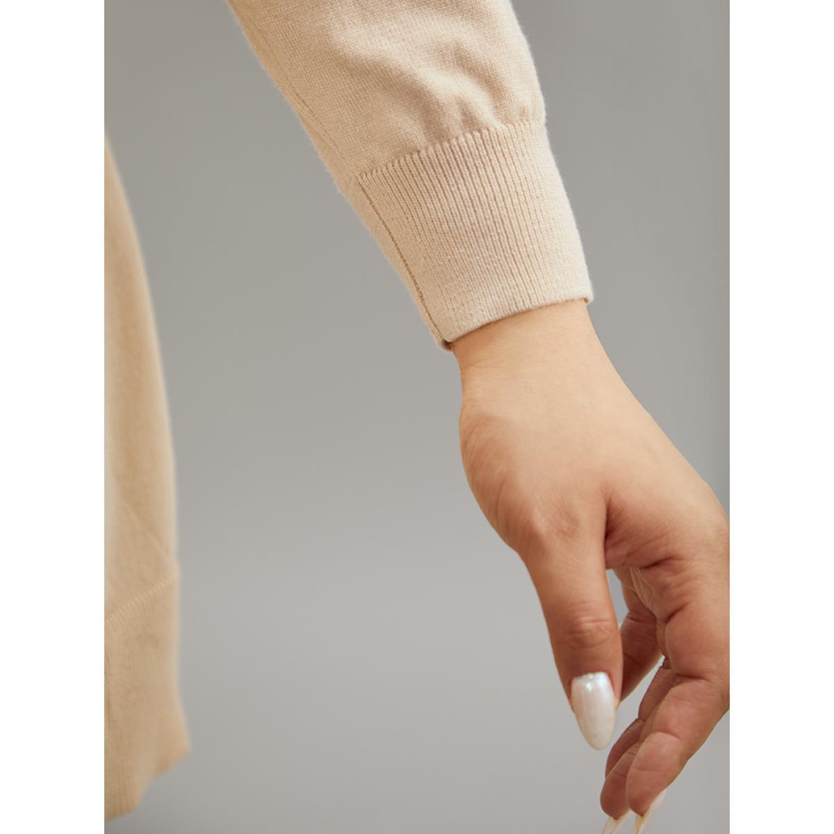 Plus Size Solid Elastic Cuffs Open Front Cardigan Champagne Women Casual Loose Long Sleeve Everyday Cardigans BloomChic 14-16/1X Product Image