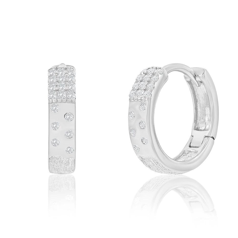 Argento Bella Sterling Silver Cubic Zirconia Brushed Hoop Earrings, Women's Product Image