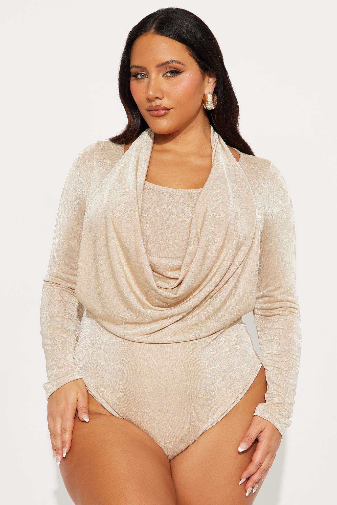 Deanna Drape Slinky  Bodysuit - Tan Product Image
