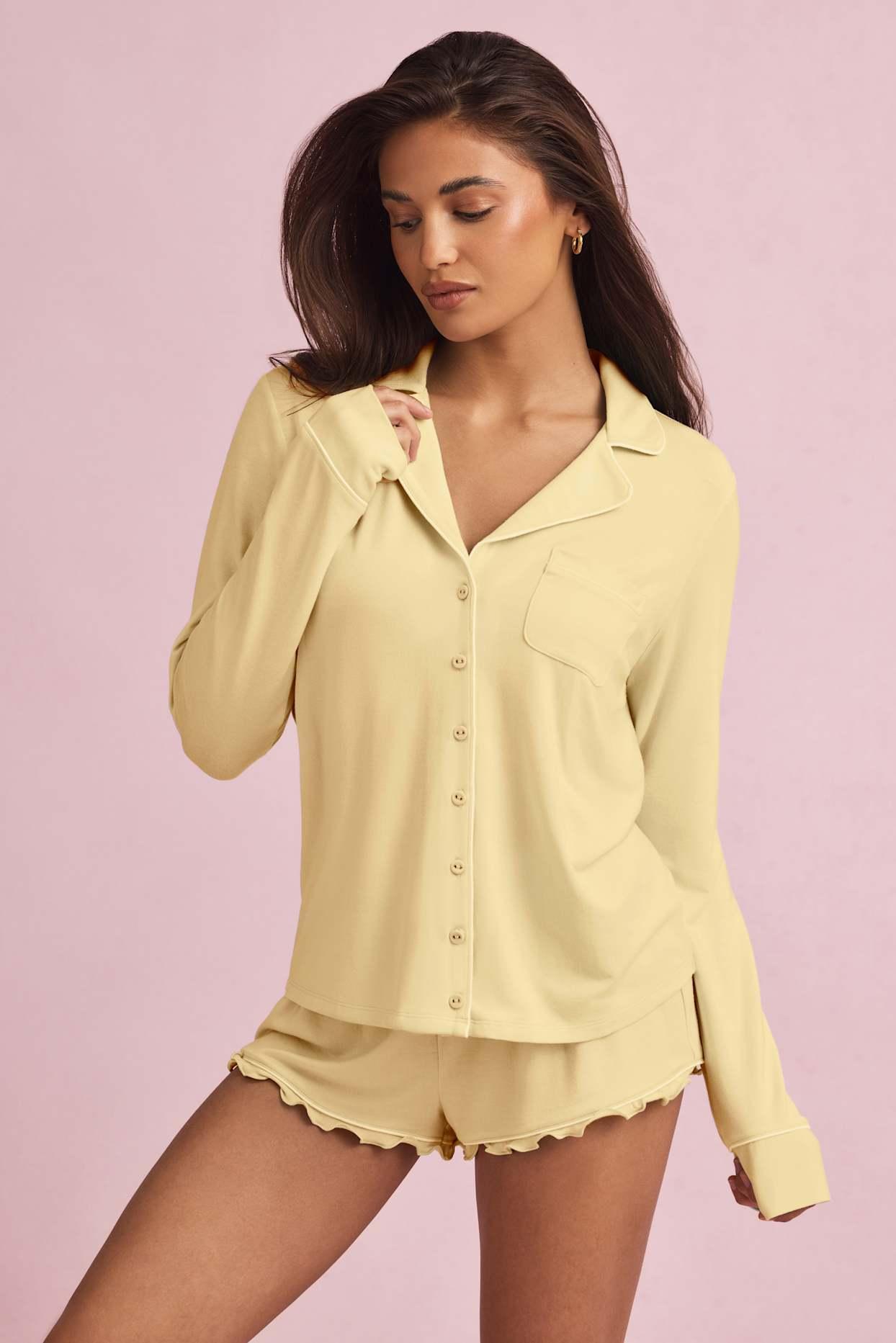 Modal Long-Sleeve Pyjama Top in Pastel Yellow Product Image