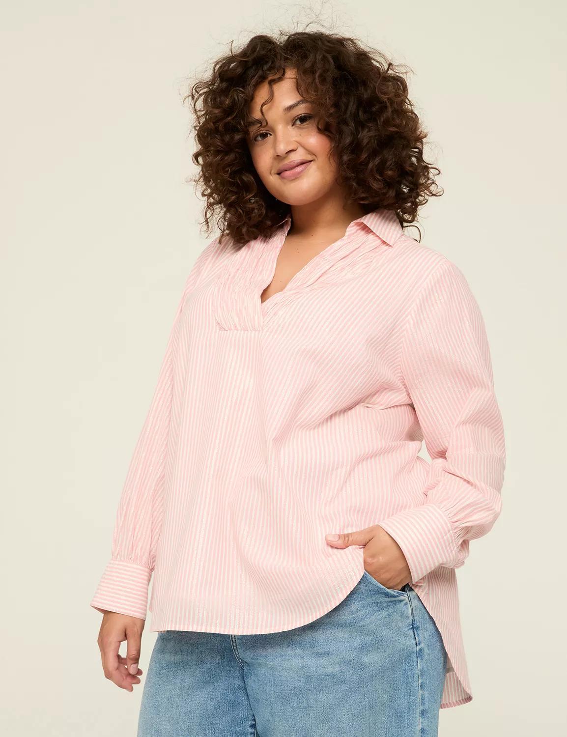 Lurex Shimmer Collared Popover Blouse Product Image