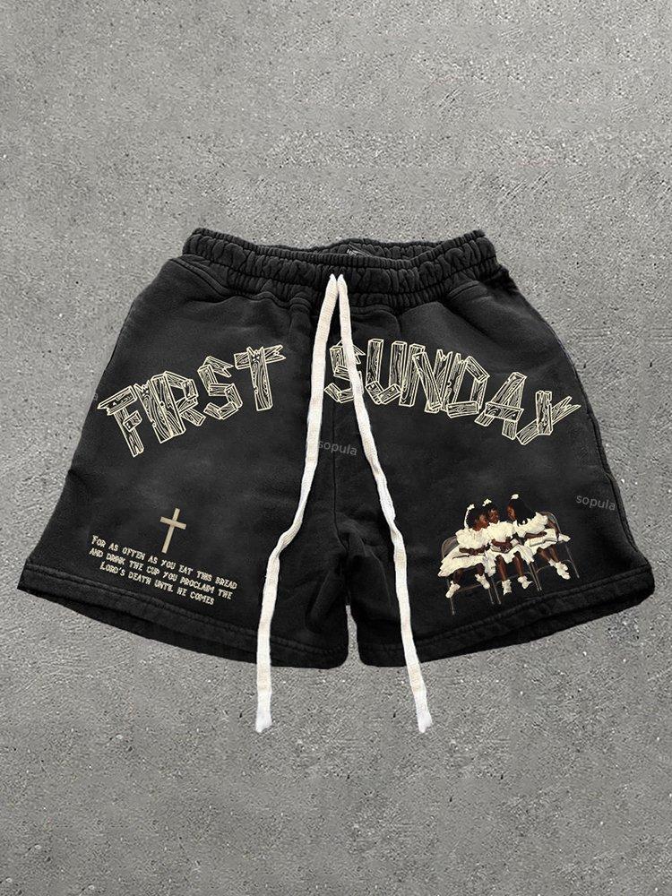 Vintage First Sunday Faith Graphic Casual Fashion Shorts Product Image