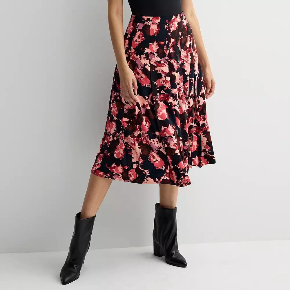 Women's Nine West Pleated Crepe Midi Skirt, Size: Medium, Pink Abstract Flora Product Image