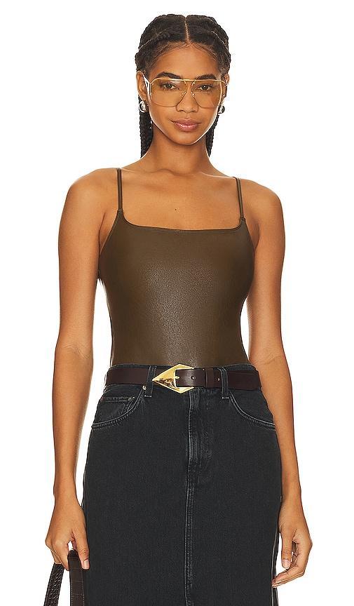 Faux-Leather Spaghetti-Strap Bodysuit Product Image