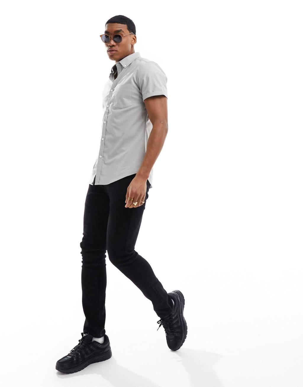 ASOS DESIGN slim fit oxford shirt in gray Product Image