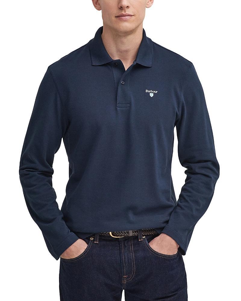 BARBOUR Men's Original Sports Tailored-fit Long-sleeve Pique Polo Shirt In Navy Product Image