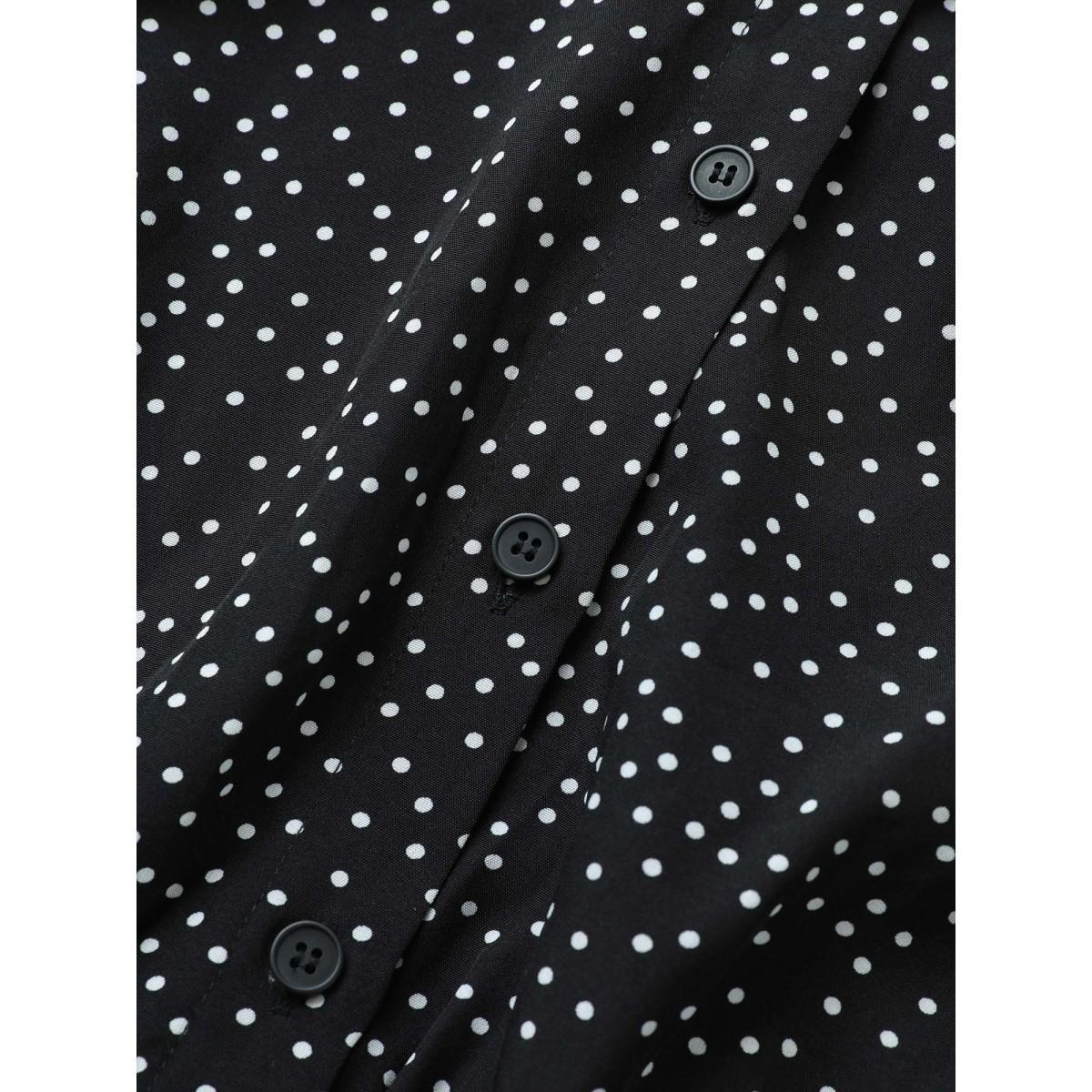 Plus Size Polka Dot Shirt Collar Pocket Button Up Dress Black Women At the Office Non Shirt collar Short sleeve Curvy Midi Dress BloomChic 18-20/2X Product Image