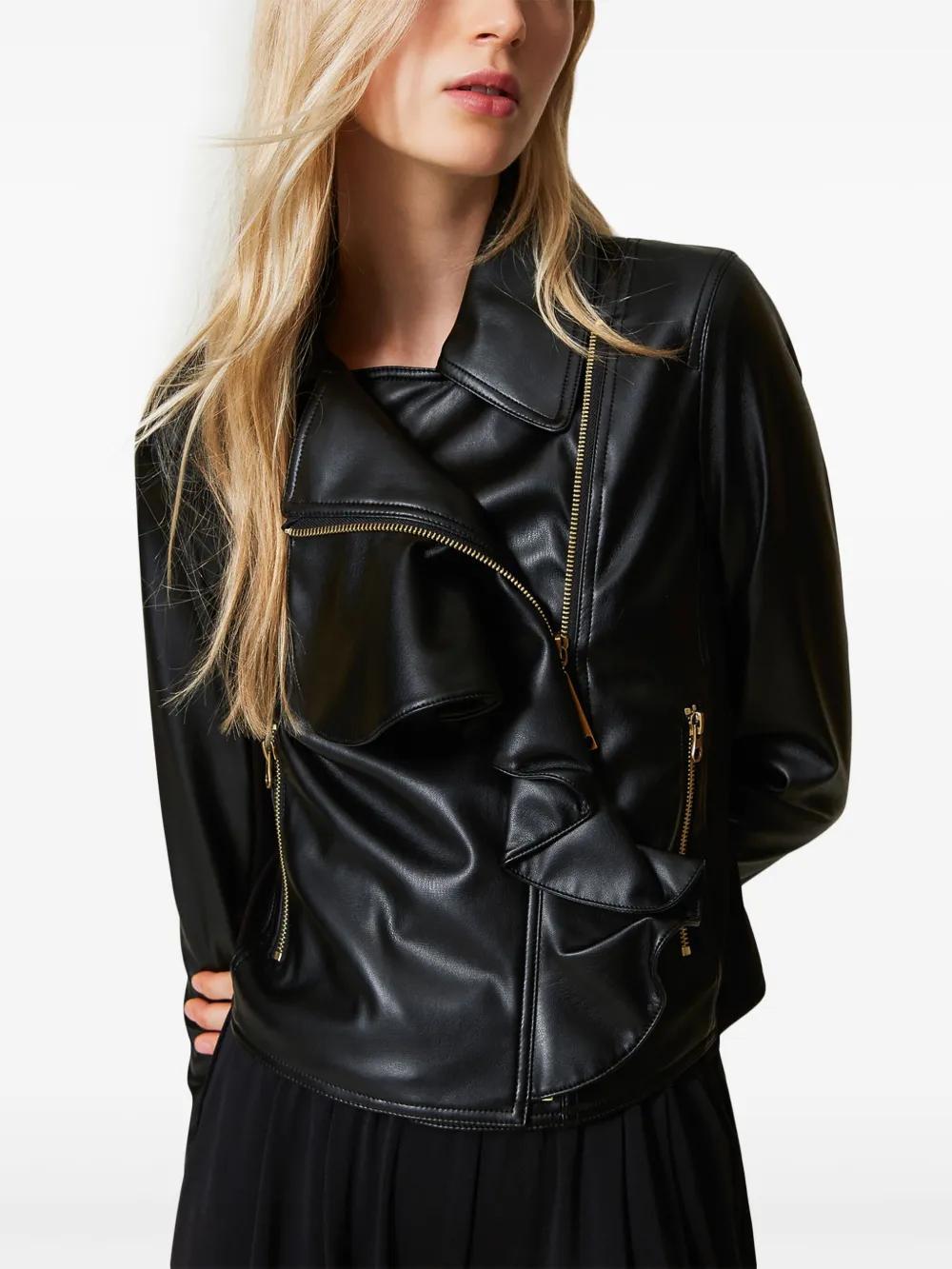 ruffled faux-leather biker jacket Product Image