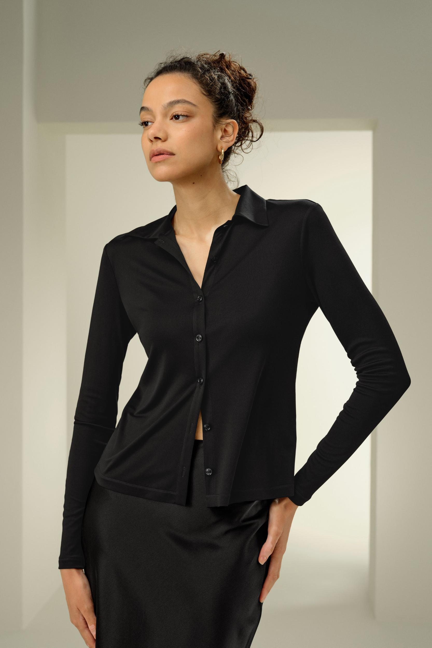 Basic Slim Silk Jersey Shirt Product Image