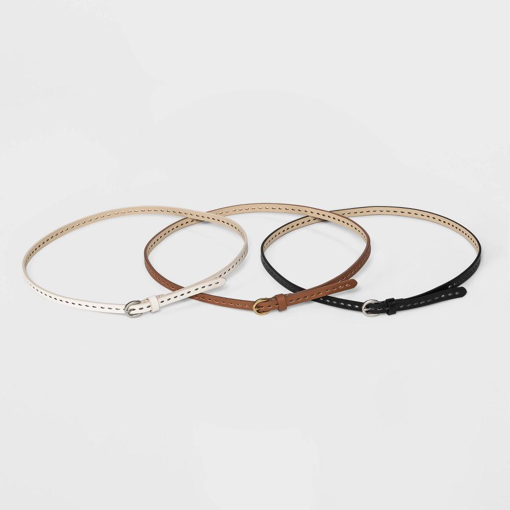 Women's 3pk Laser Cut Belt - Universal Thread™ BlackBrown M: Adjustable Strap, Solid Pattern, Skinny Style Product Image