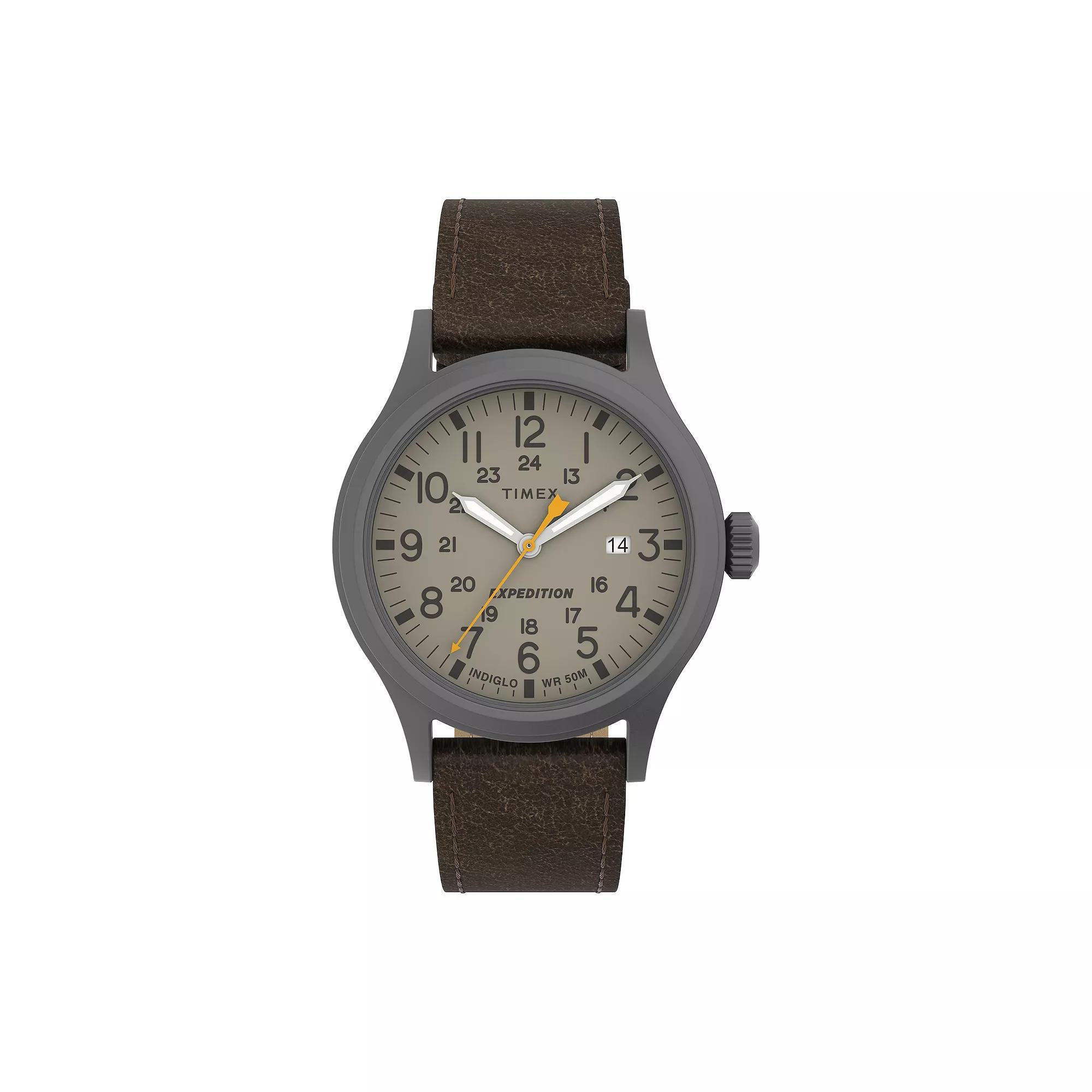 Timex® Expedition Scout Men's Leather Strap Watch - TW4B23100JT, Size: Large, Brown Product Image