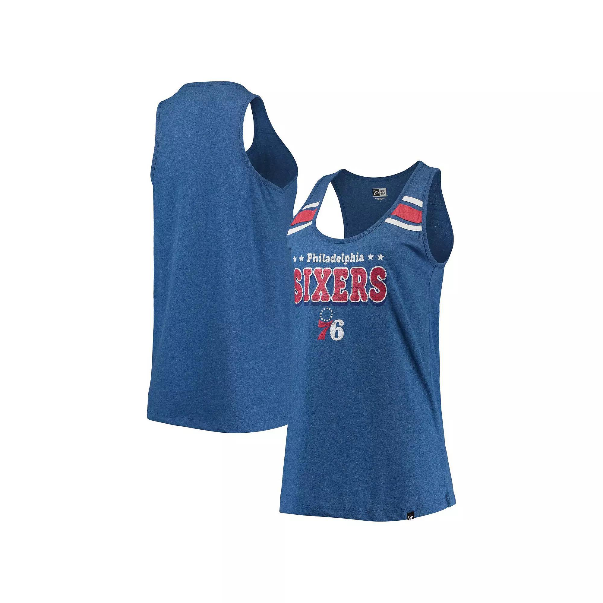 Women's New Era Heathered Royal Philadelphia 76ers Scoop-Neck Racerback Tank Top, Size: XL, 76r Blue Product Image